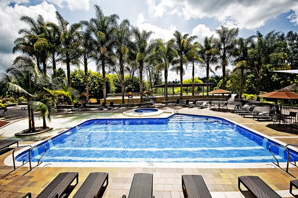 Outdoor pool, pool umbrellas