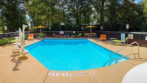 Seasonal outdoor pool, open 10:00 AM to 8:00 PM, sun loungers