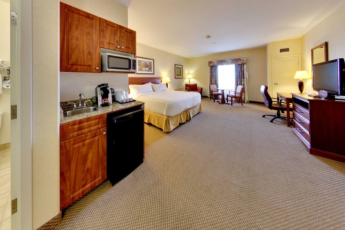 1 bedroom, desk, blackout curtains, iron/ironing board