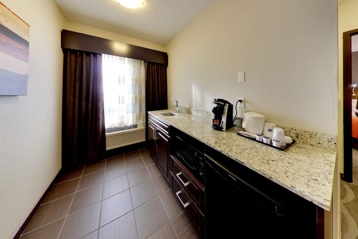 1 bedroom, desk, blackout curtains, iron/ironing board