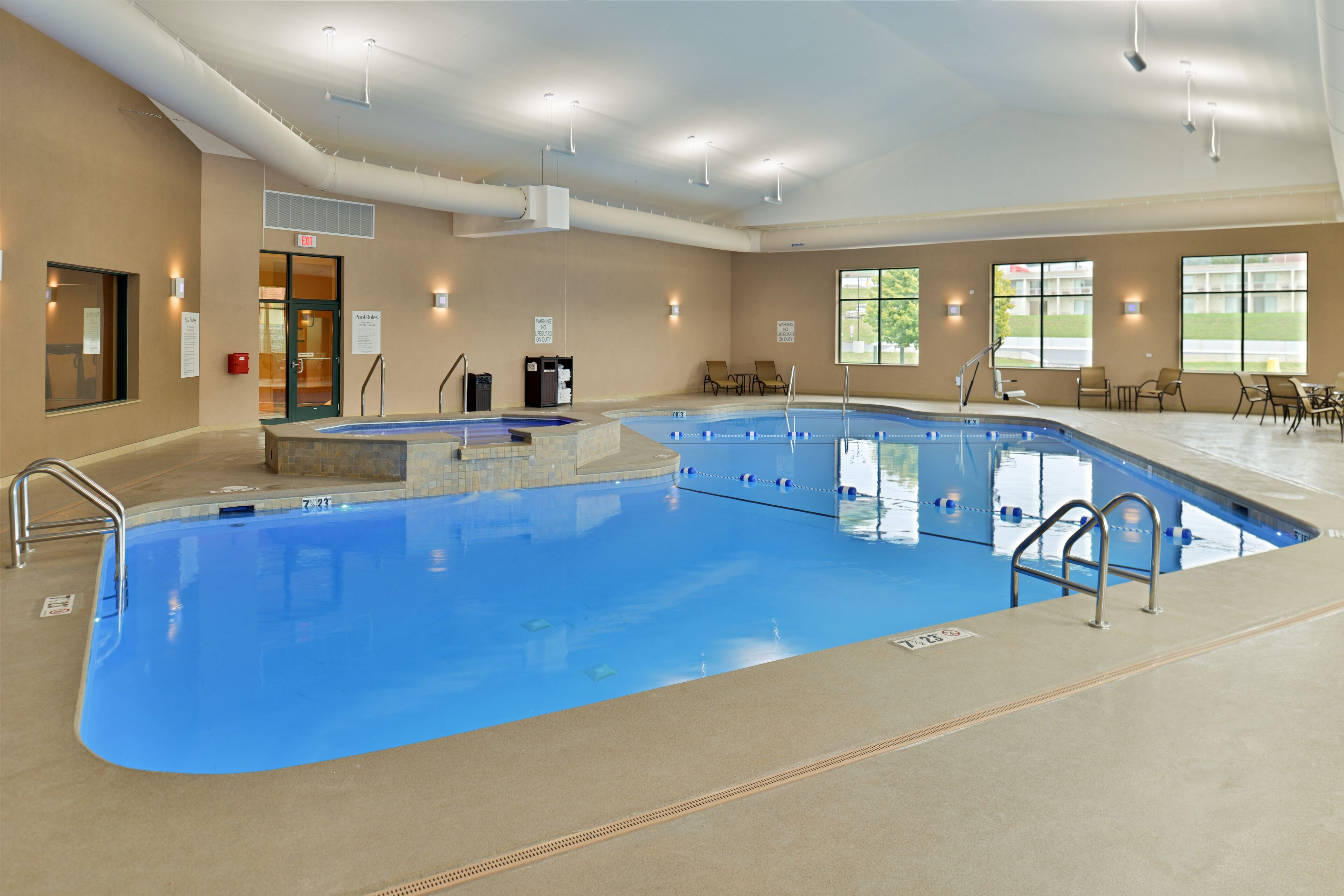 indoor pool, pool loungers