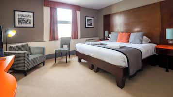 Premium bedding, pillowtop beds, desk, laptop workspace