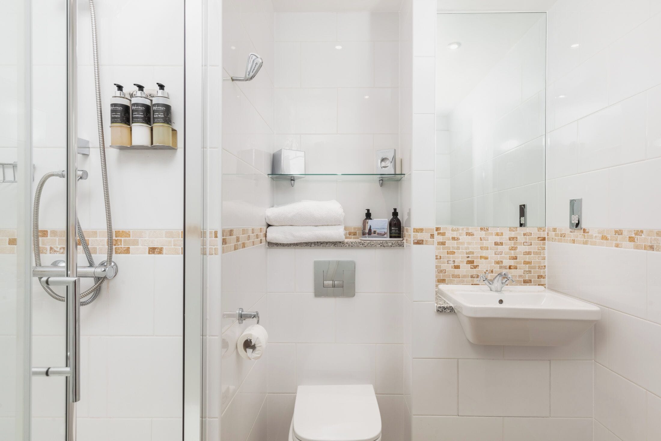 free toiletries, hair dryer, towels