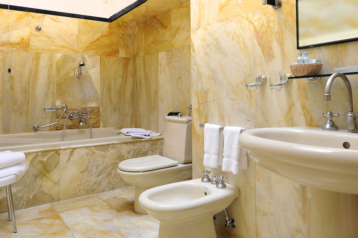 suite | bathroom | hair dryer, bidet, towels