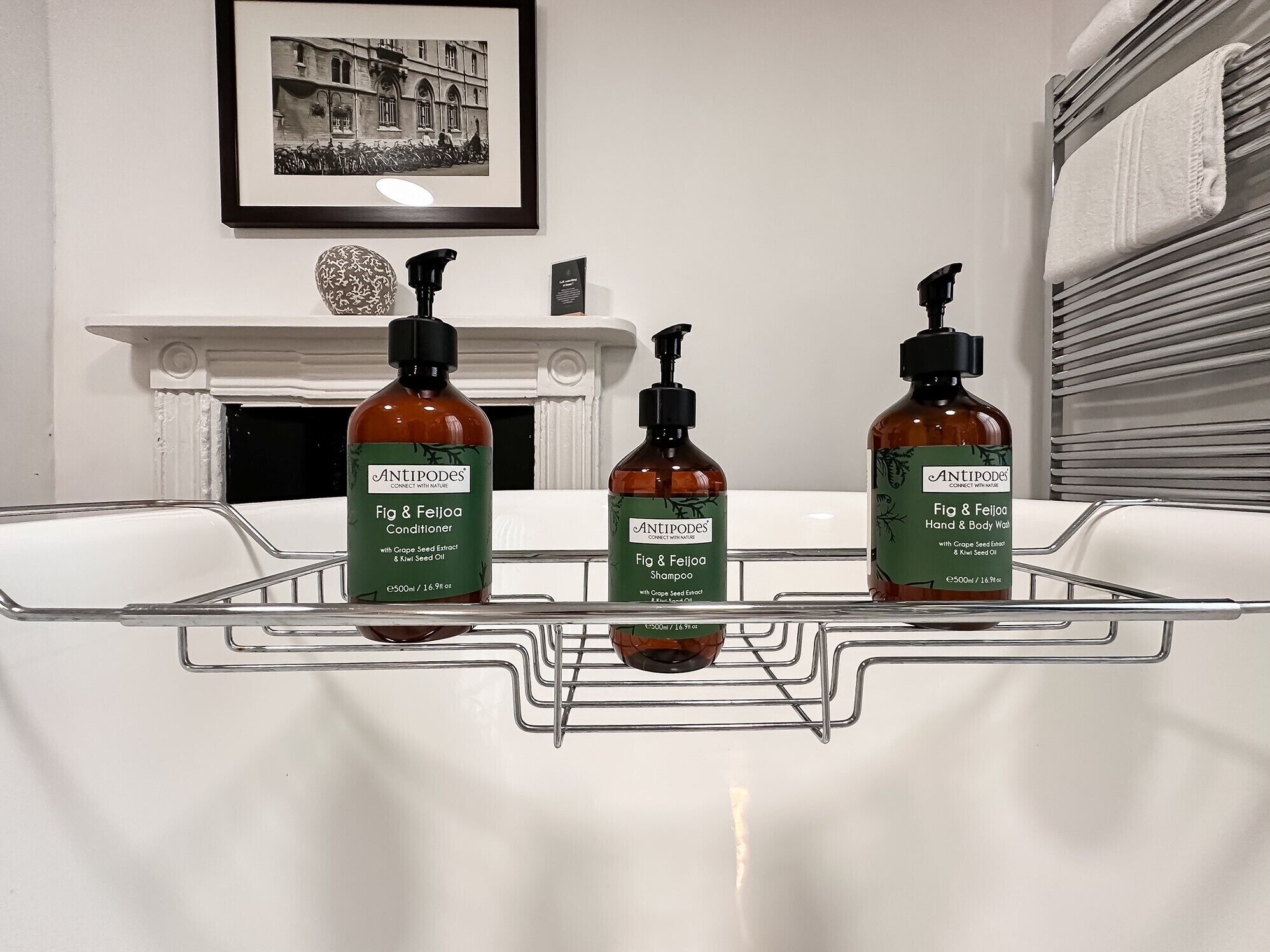 Combined shower/tub, eco-friendly toiletries, hair dryer, towels