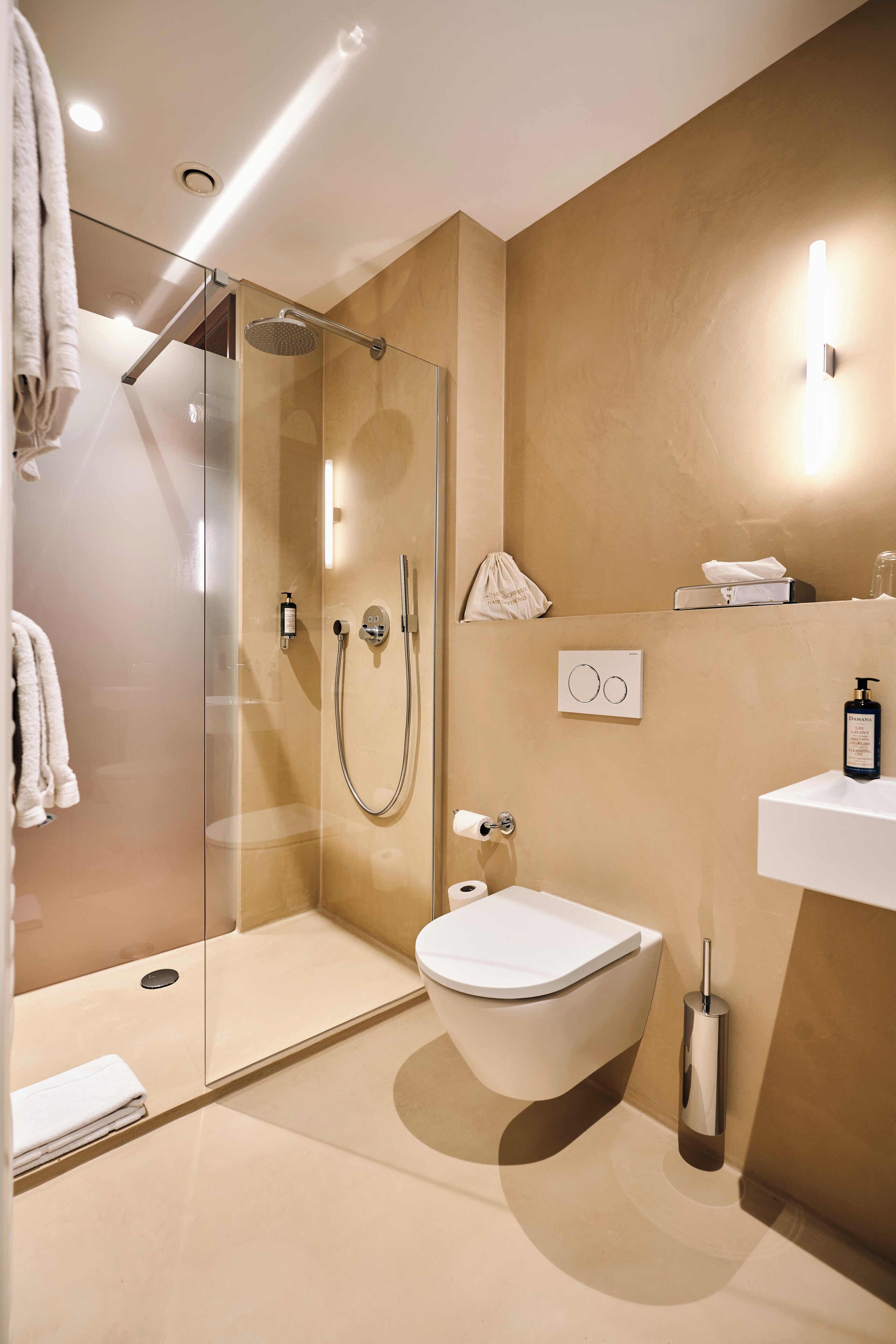 Hair dryer, bathrobes, slippers, towels