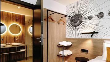 Minibar, desk, laptop workspace, soundproofing