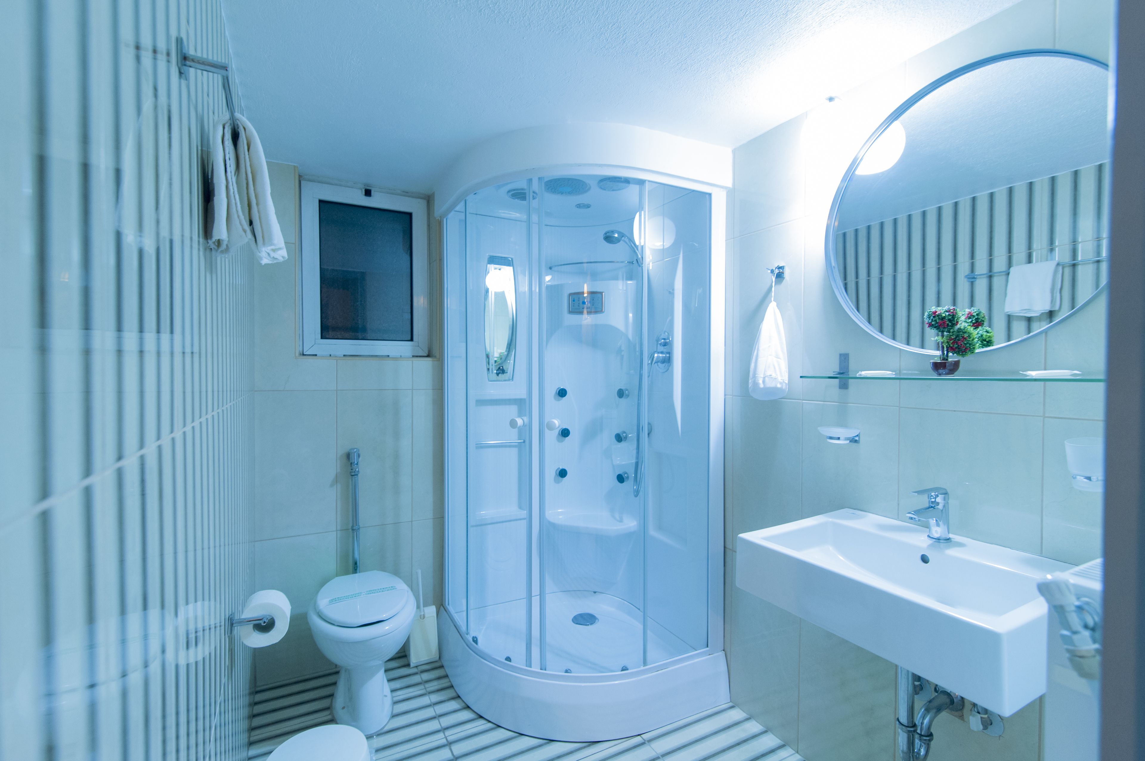 shower, free toiletries, hair dryer, bathrobes