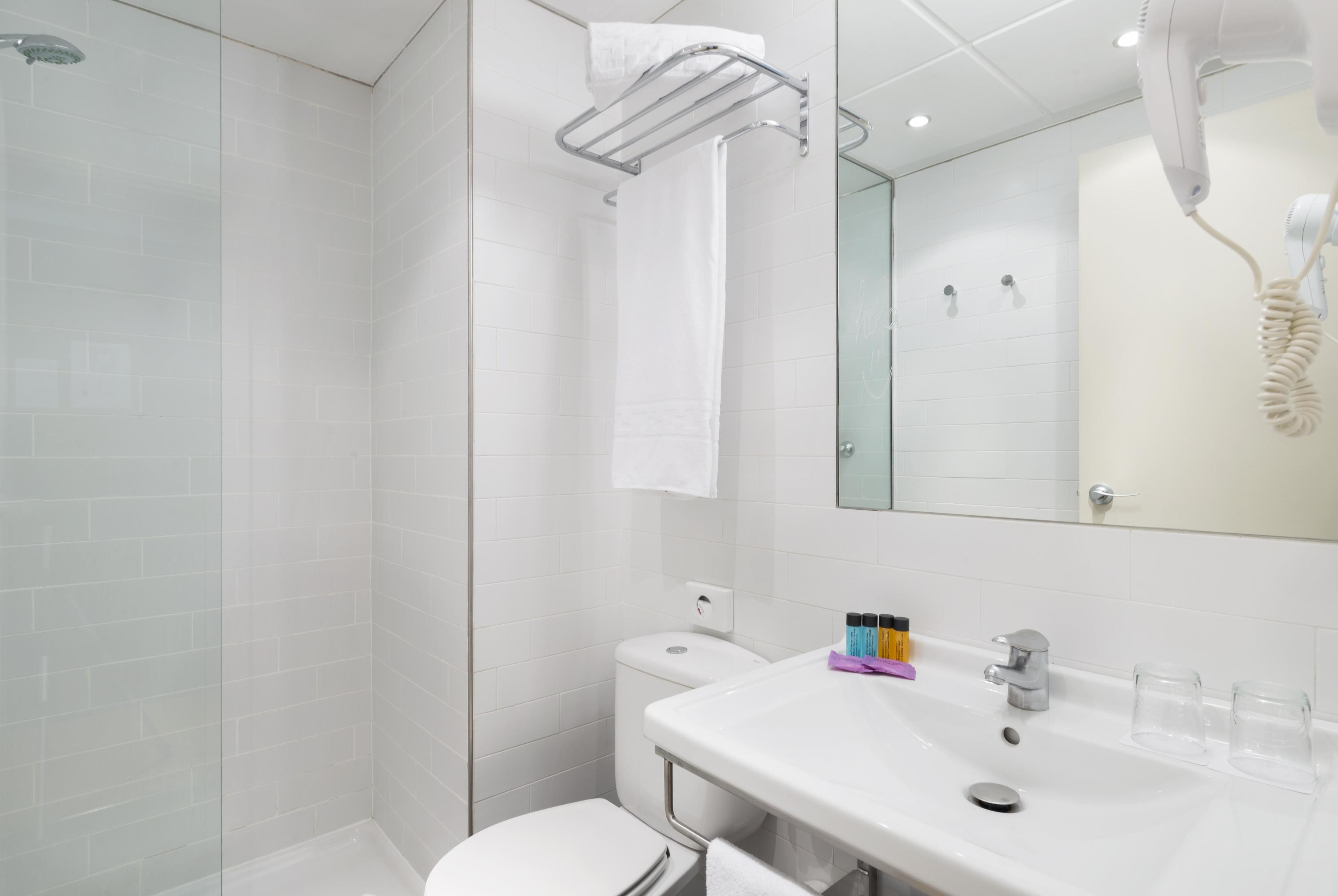 free toiletries, hair dryer, towels