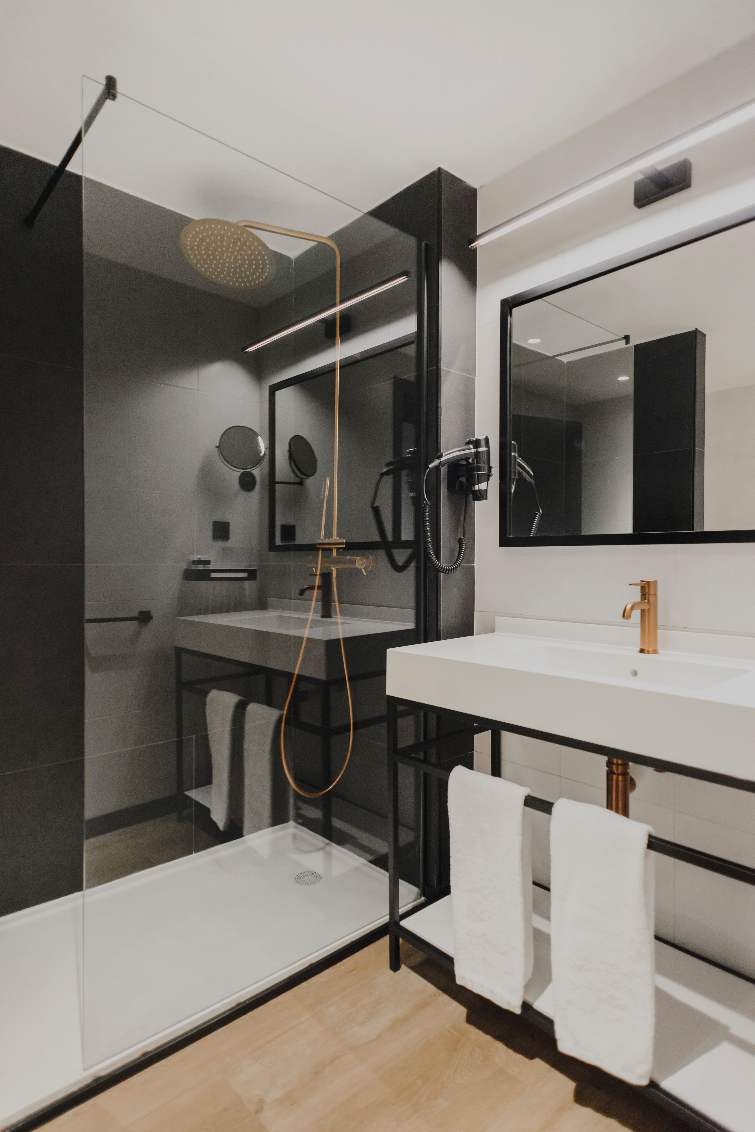 free toiletries, hair dryer, bidet, towels