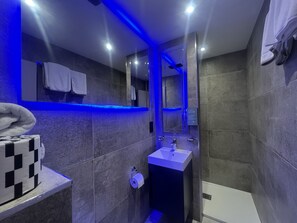 Chambre Luxe avec lits jumeaux, salle de bains privée, vue jardin | Salle de bain | Douche, articles de toilette gratuits, sèche-cheveux