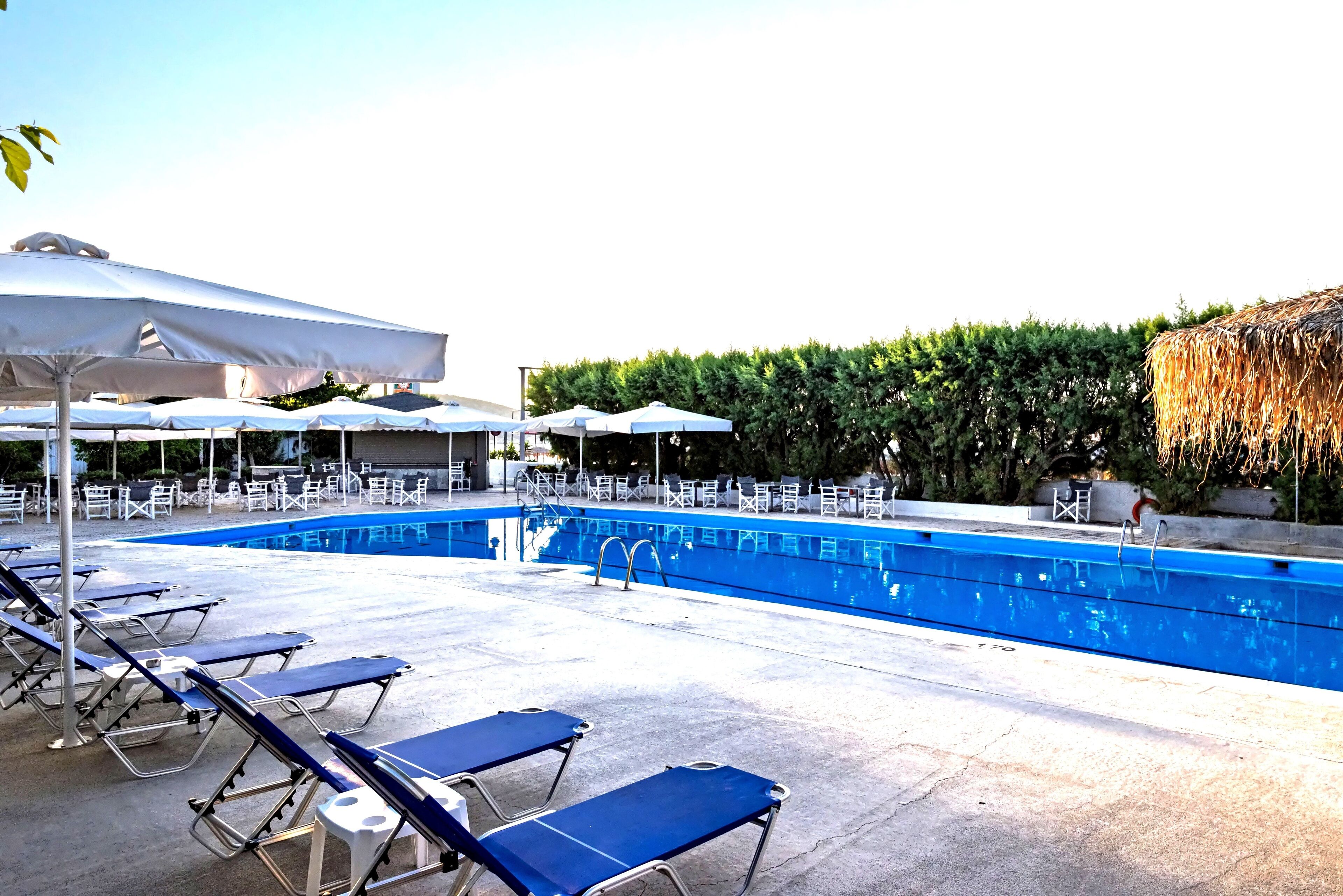 seasonal outdoor pool, open 10:00 am to 7:00 pm, pool umbrellas