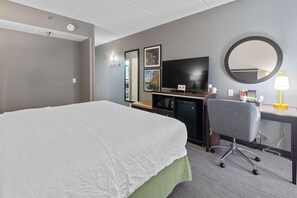 Desk, laptop workspace, blackout curtains, soundproofing