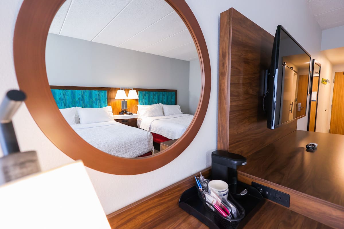 two queen beds non smoking | living area | lcd tv