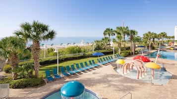 9 outdoor pools, pool umbrellas, pool loungers