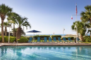 9 outdoor pools, pool umbrellas, pool loungers