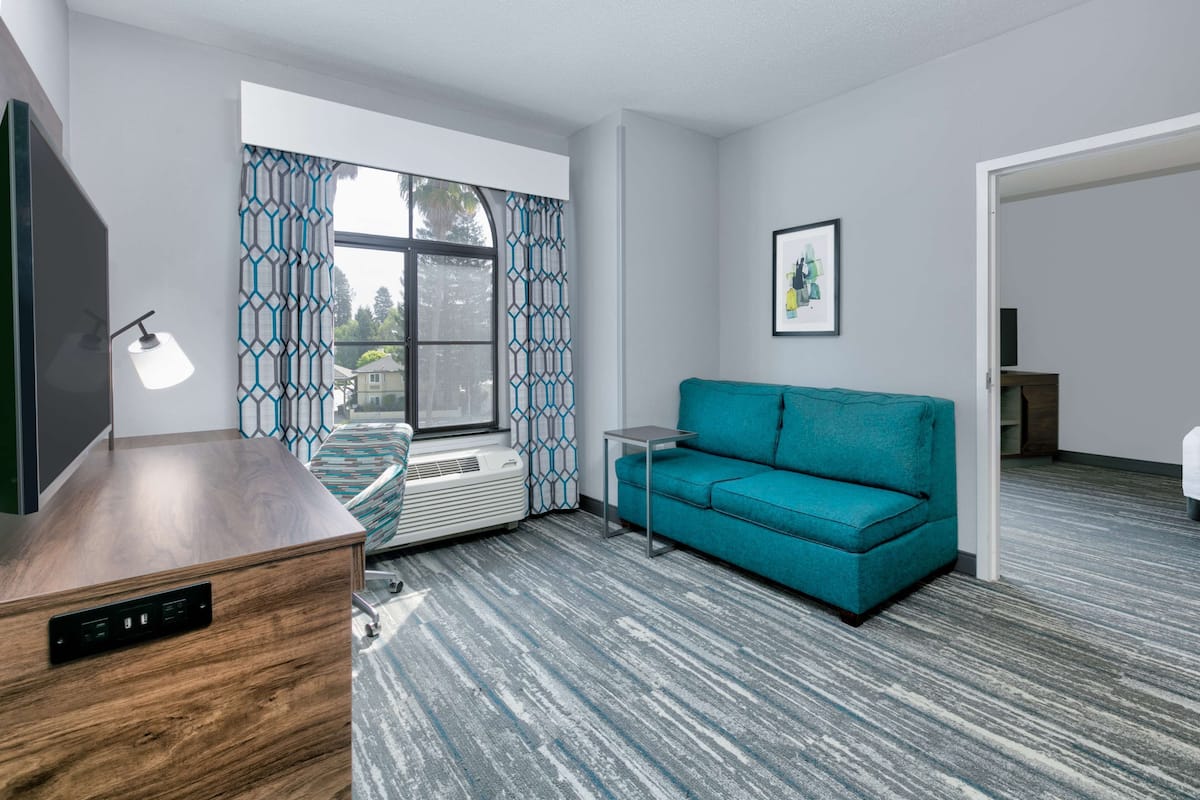 suite, 1 king bed, non smoking (mini) | living area | 32-inch lcd tv with satellite channels, tv, dvd player