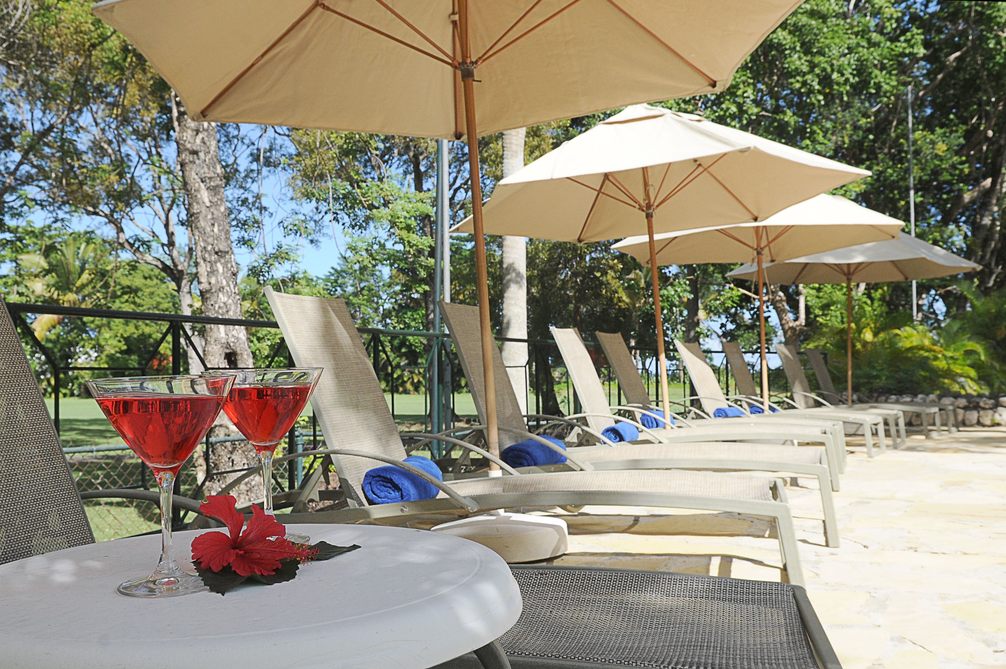 室外游泳池，提供泳池遮陽傘