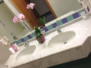 Suite junior | Baño | Artículos de higiene personal gratuitos, secador de pelo y albornoces