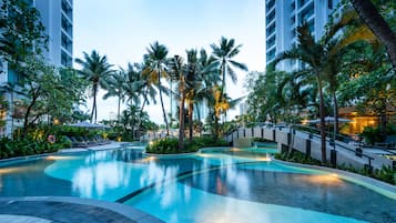 Outdoor pool, open 6:00 AM to 9:00 PM, pool umbrellas, sun loungers