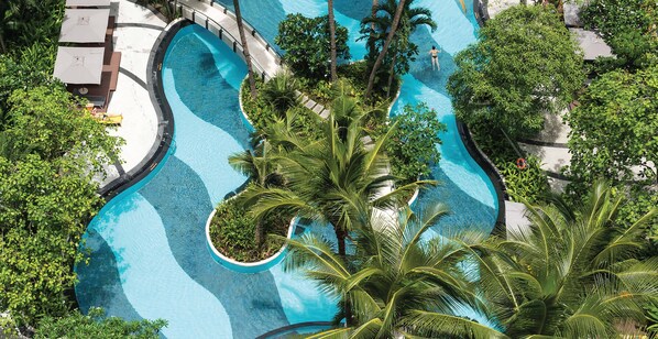 Outdoor pool, open 6:00 AM to 9:00 PM, pool umbrellas, sun loungers