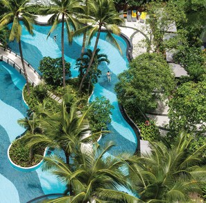 Outdoor pool, open 6:00 AM to 9:00 PM, pool umbrellas, sun loungers