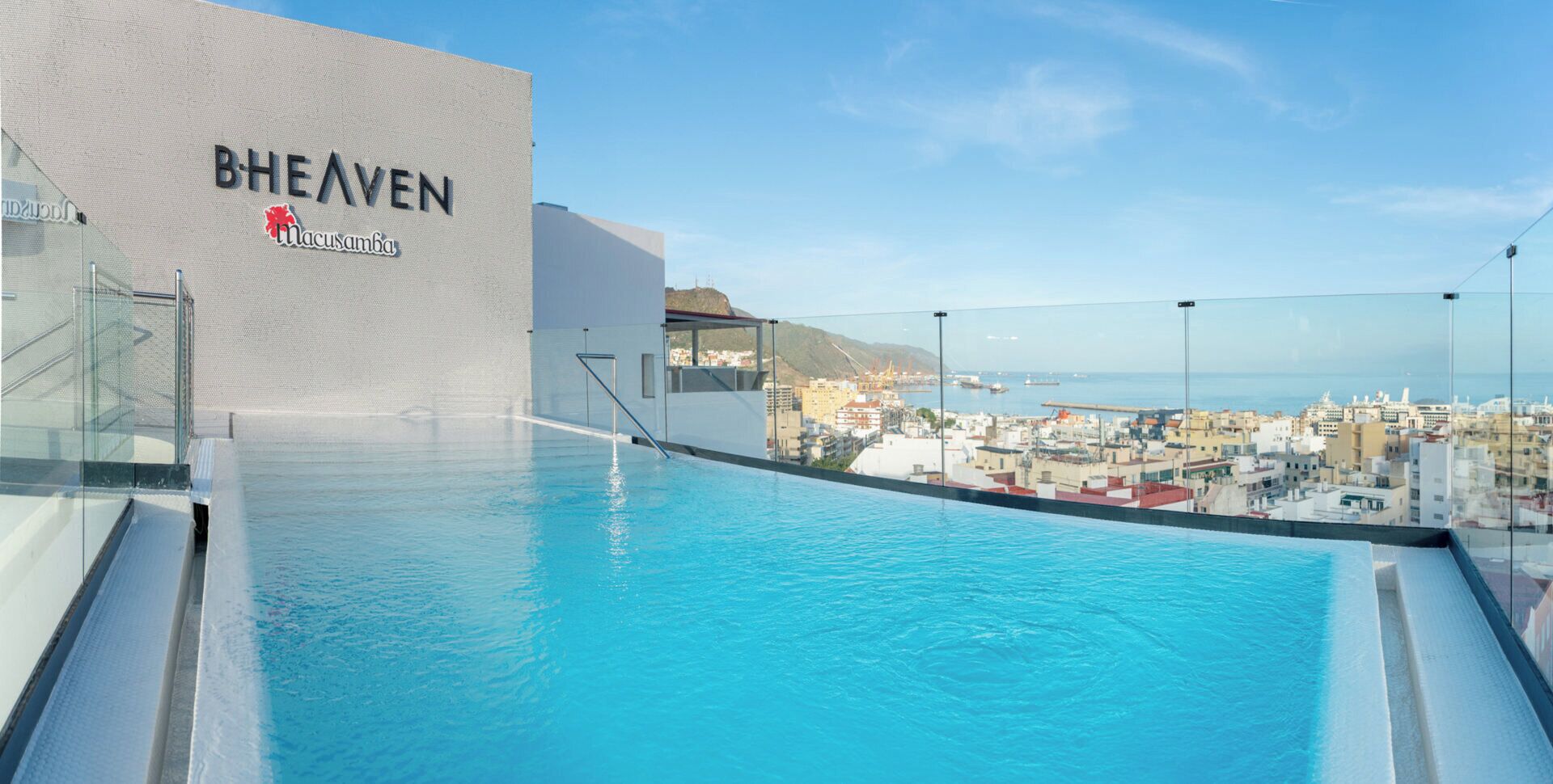 Outdoor pool, pool umbrellas, pool loungers