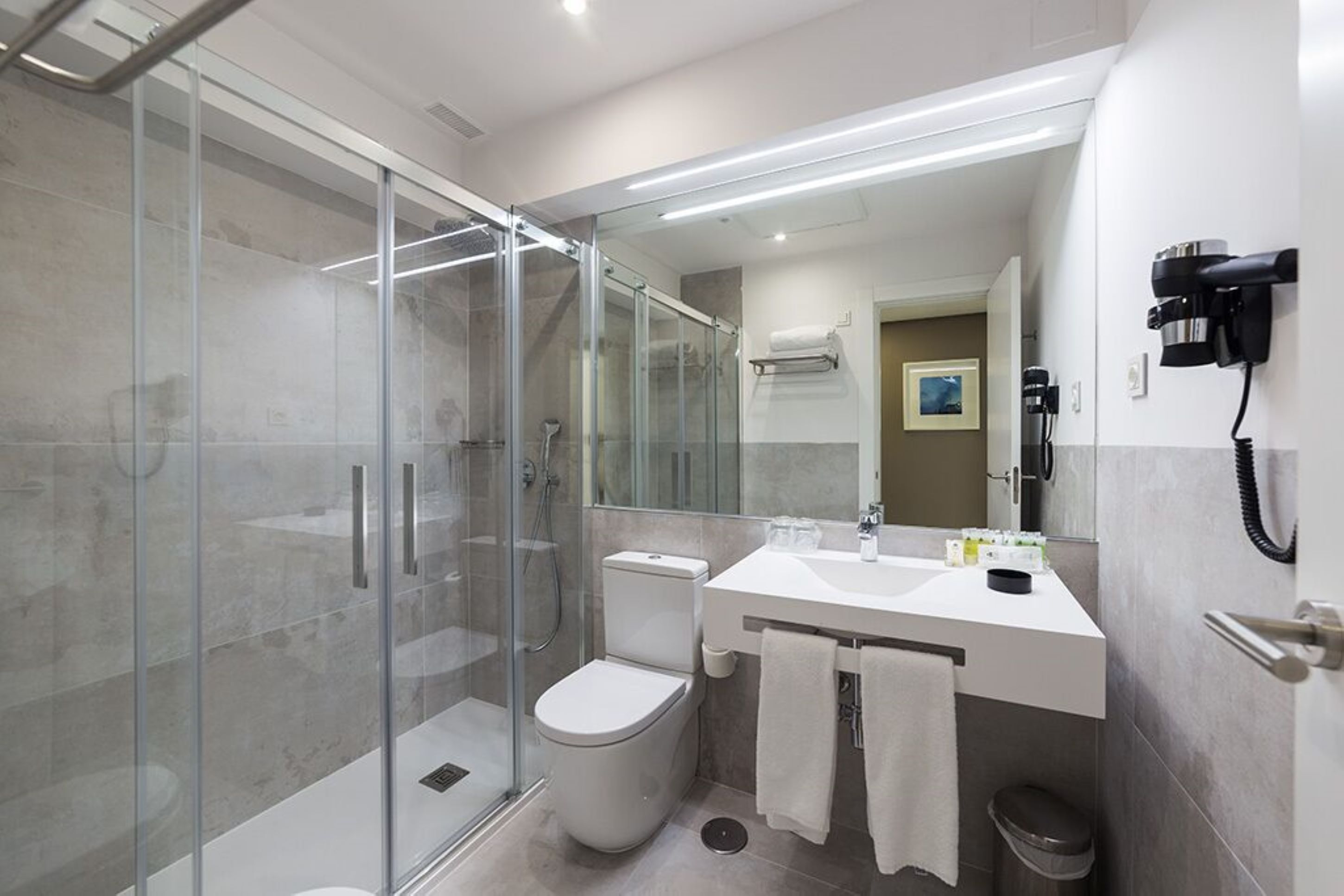 free toiletries, hair dryer, bidet, towels