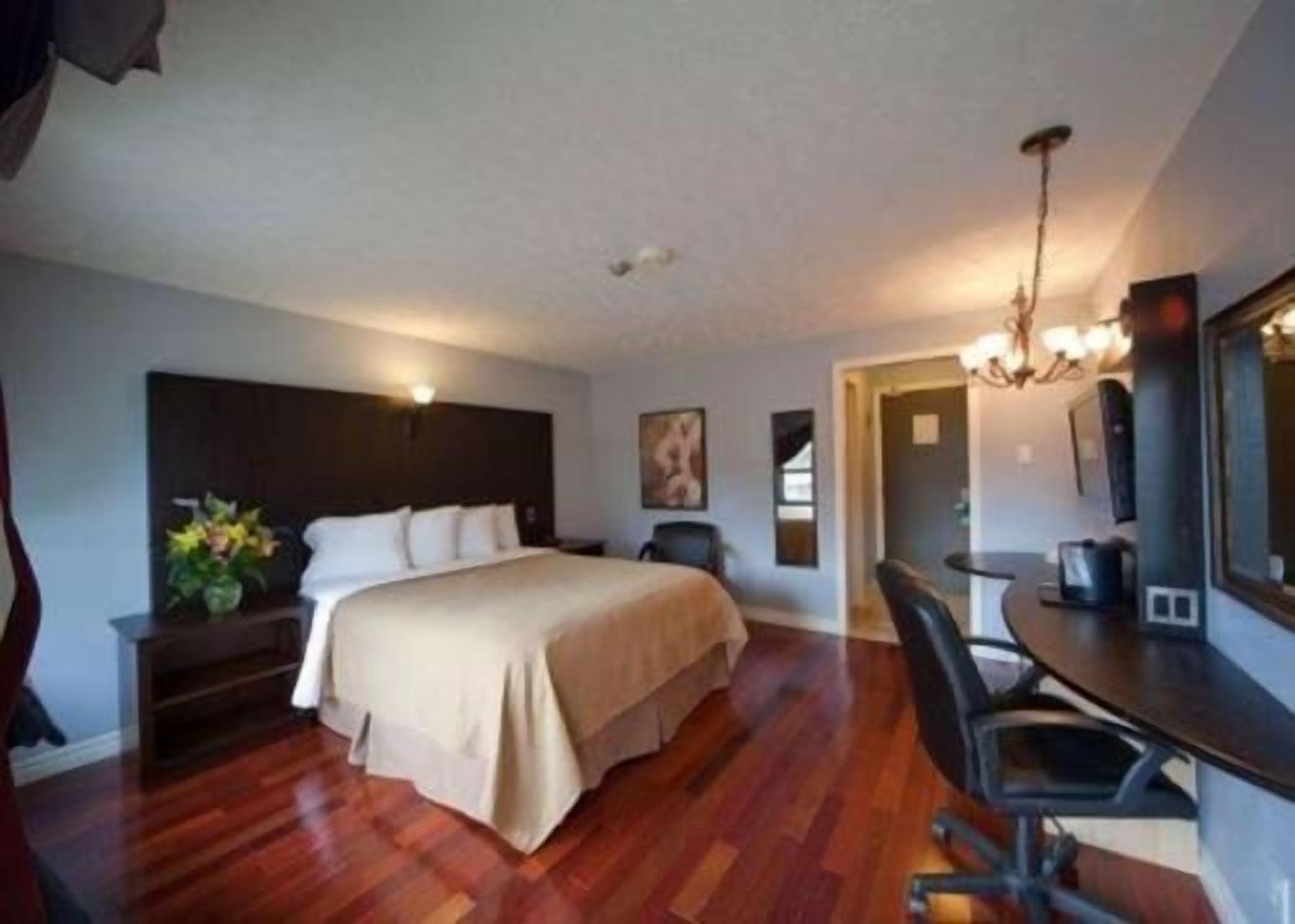Desk, iron/ironing board, bed sheets, alarm clocks