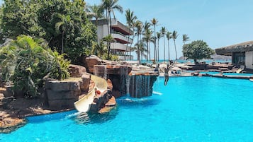 Outdoor pool, free pool cabanas, pool umbrellas