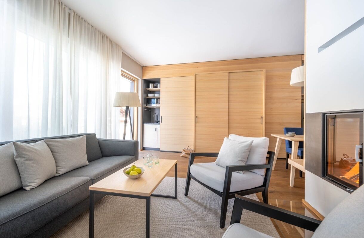 Classic Chalet, Mountain View | Living area | Flat-screen TV, heated floors