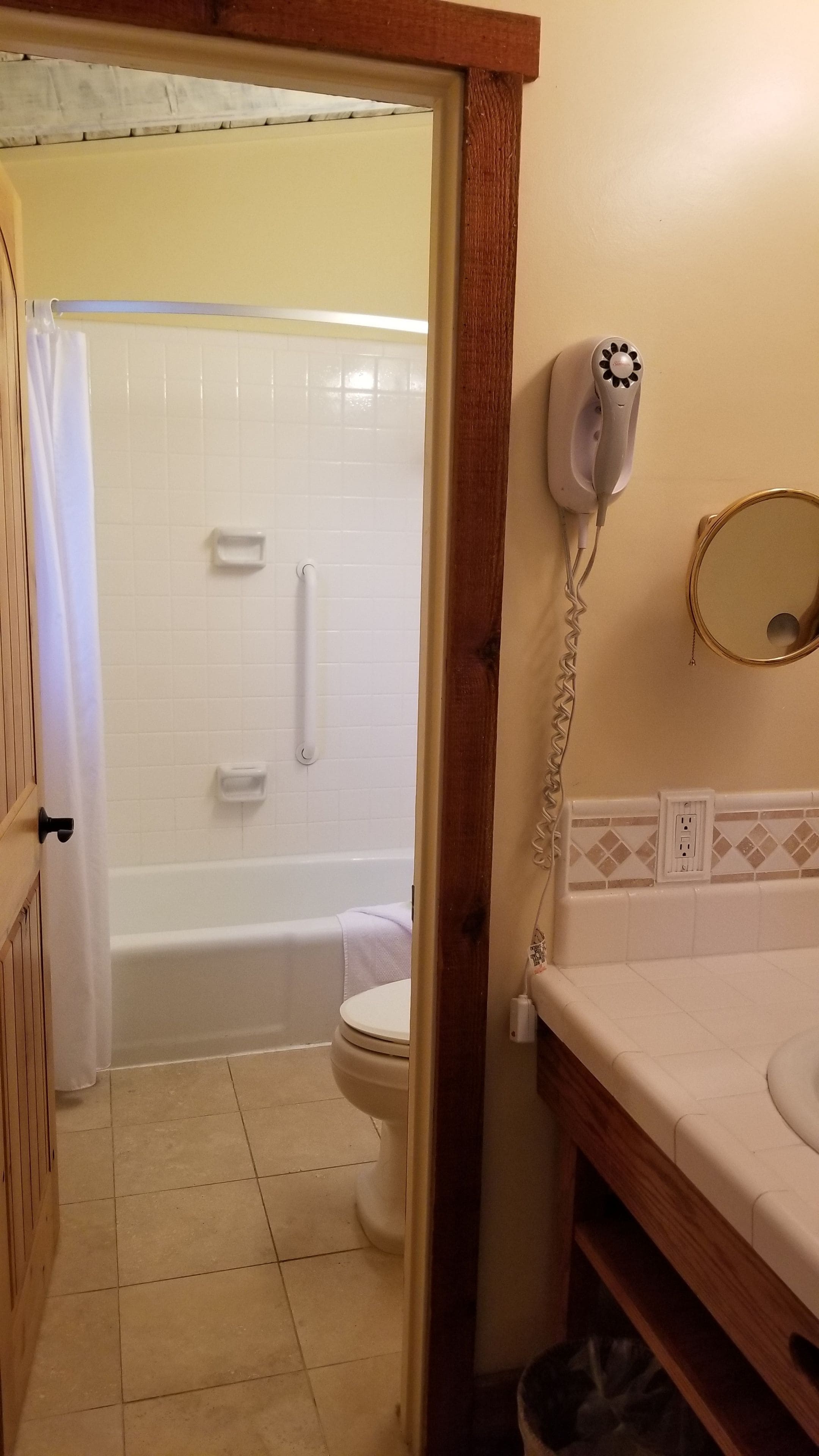 combined shower/bathtub, free toiletries, hair dryer, towels