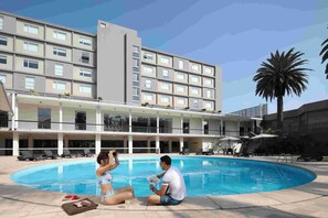 Outdoor pool, sun loungers