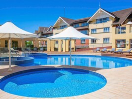 Indoor pool, outdoor pool, sun loungers