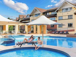 Indoor pool, outdoor pool, sun loungers