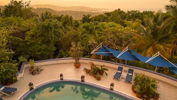 Outdoor pool, pool loungers
