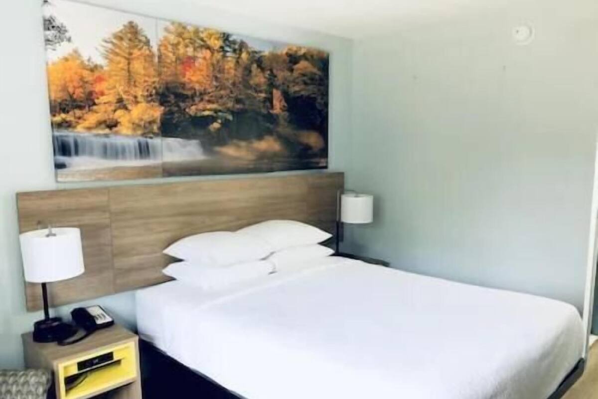 Escritorio, tabla de planchar con plancha, wifi gratis y ropa de cama