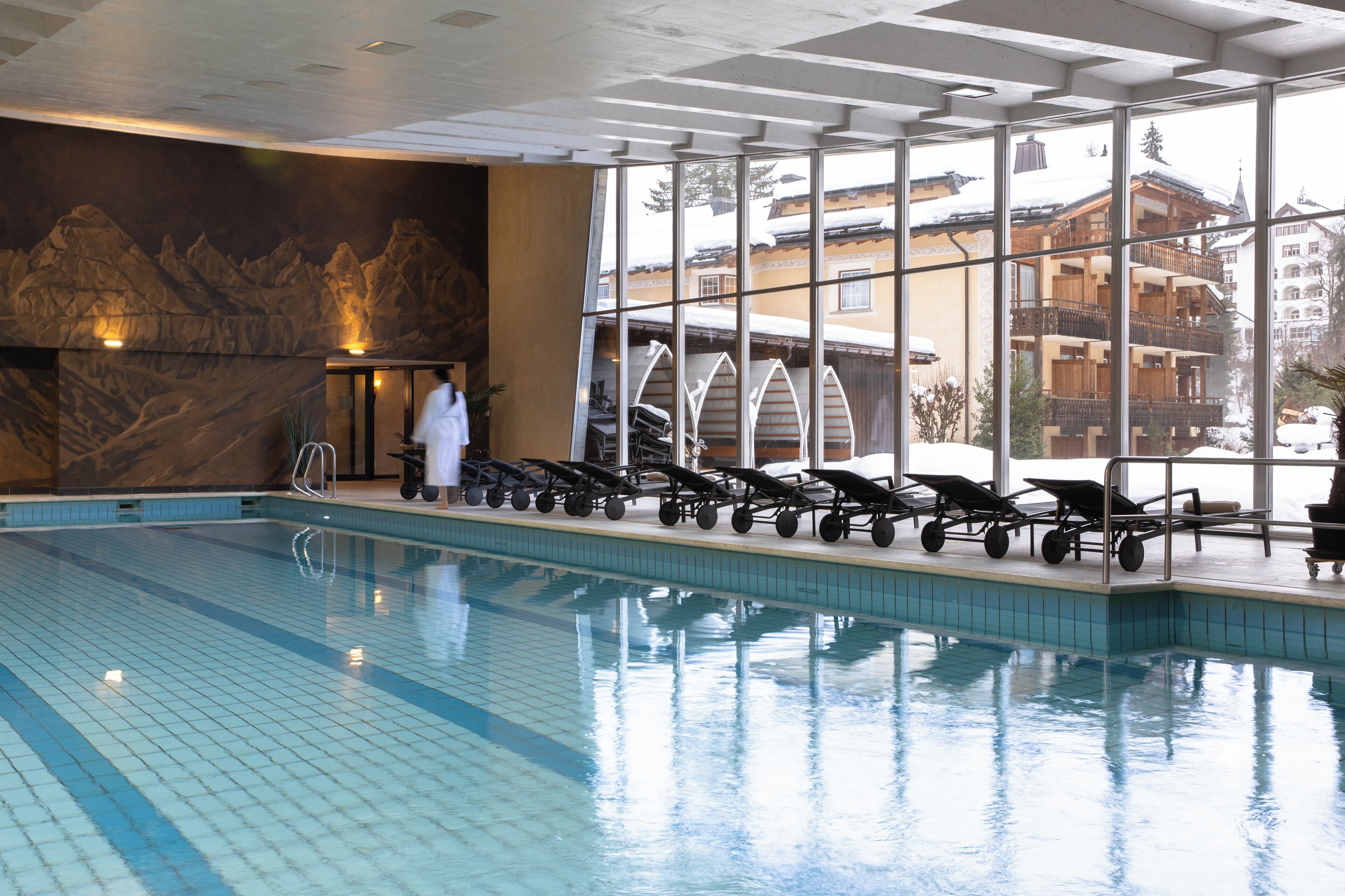 indoor pool, outdoor pool, pool umbrellas, pool loungers