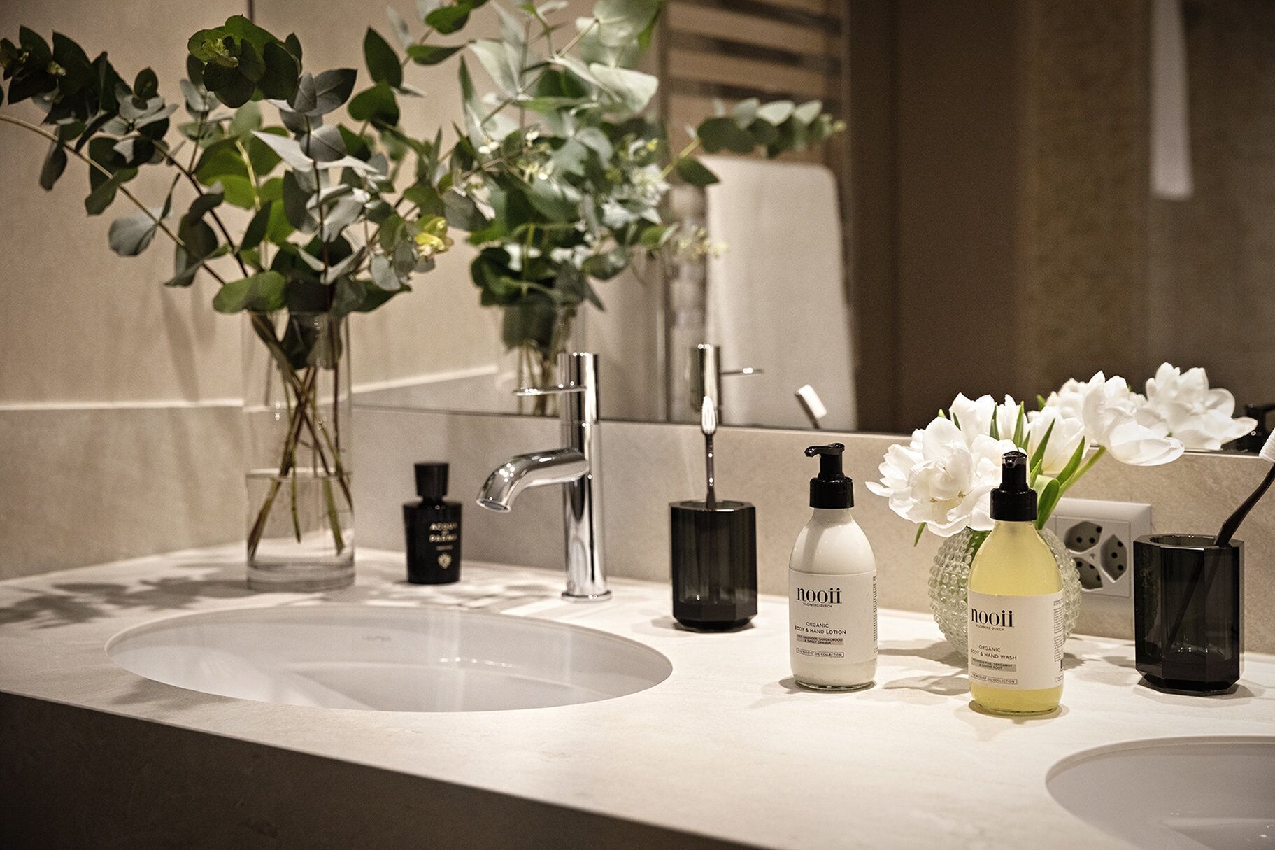 small standard double room | bathroom | eco-friendly toiletries, hair dryer, bathrobes, slippers