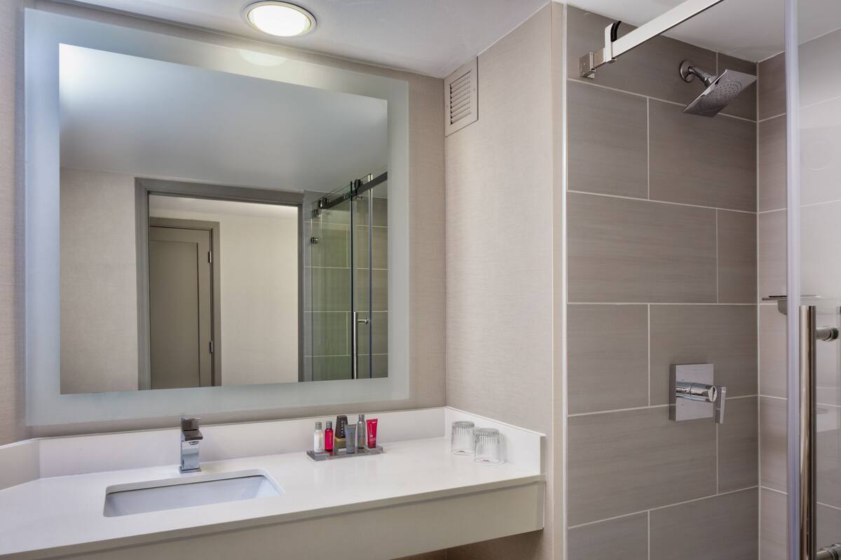 free toiletries, hair dryer, towels