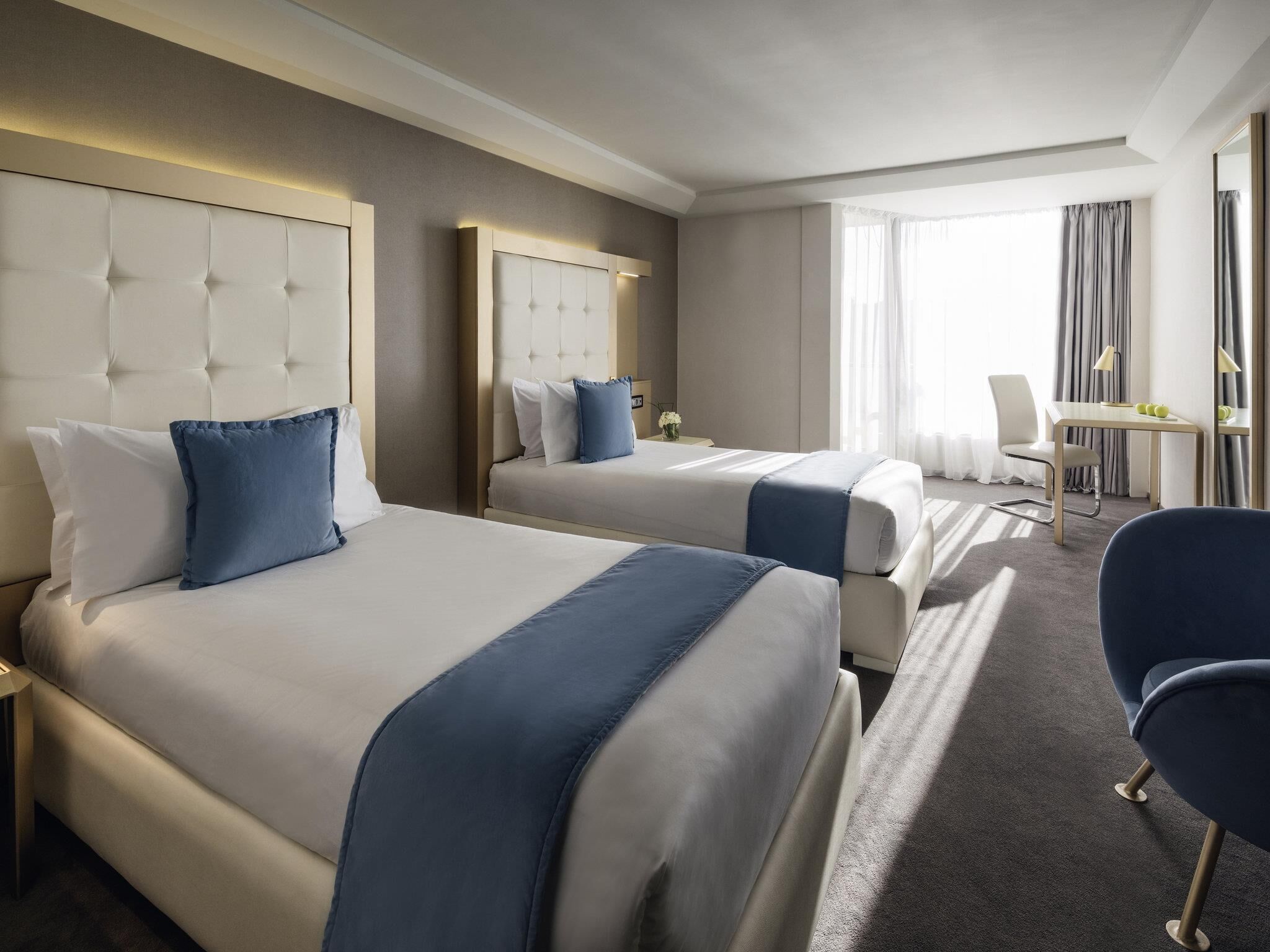 Premium Twin Room, 1 Single Bed, Partial Sea View | Minibar, in-room safe, desk, laptop workspace