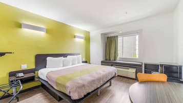 Desk, laptop workspace, blackout drapes, free WiFi