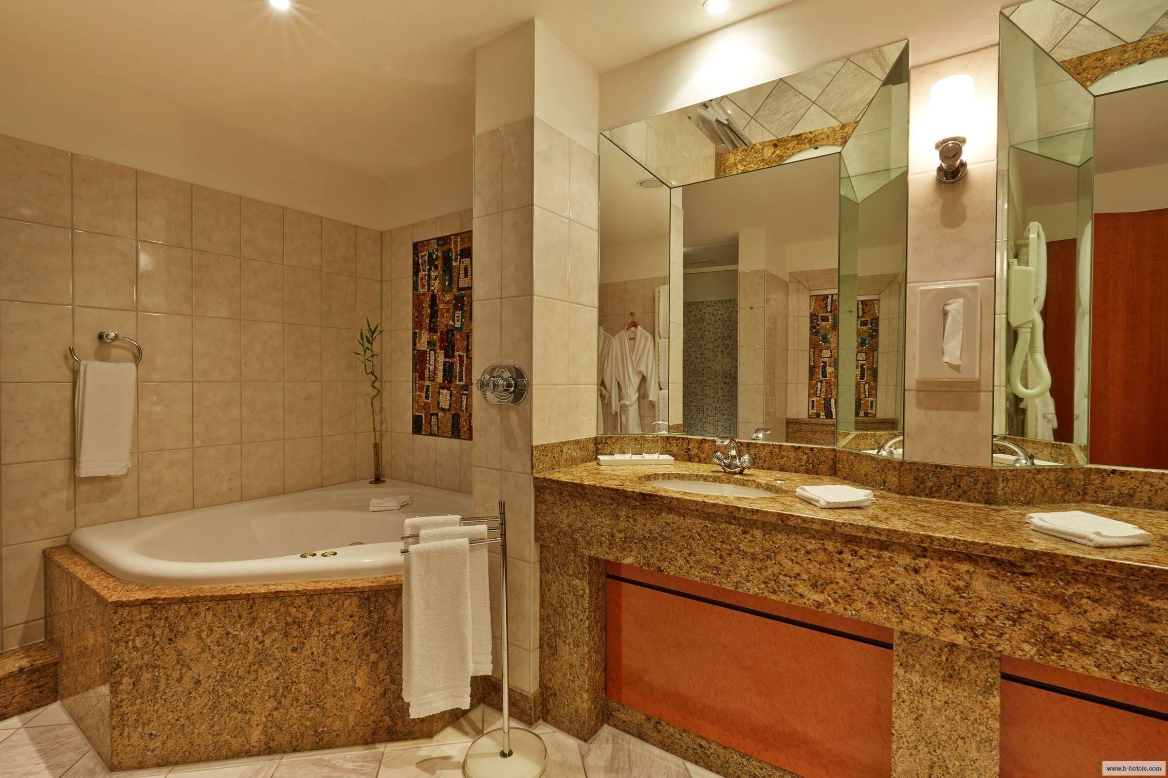 combined shower/bathtub, free toiletries, hair dryer, towels