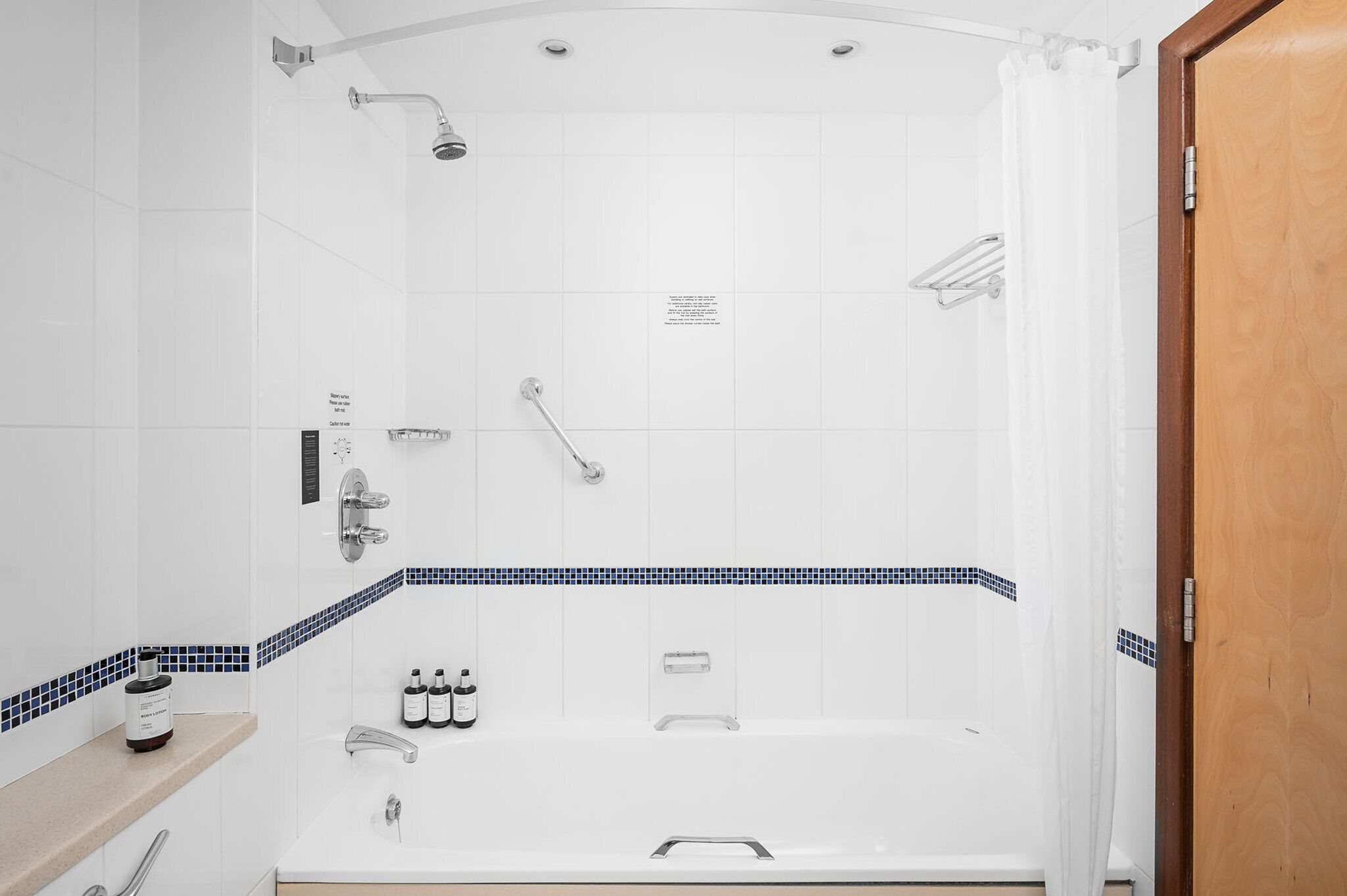 Un baño moderno con bañera, ducha e inodoro.