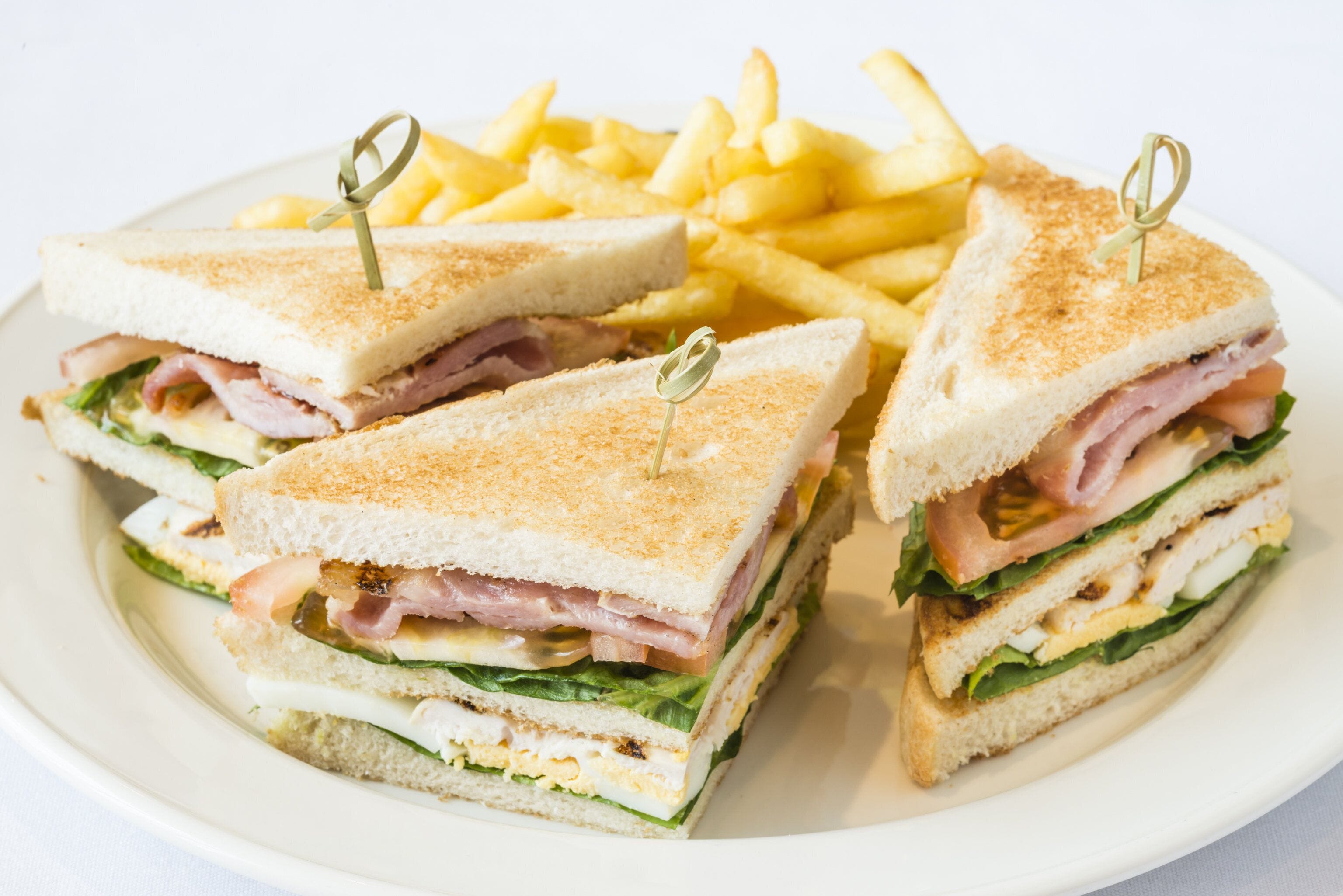 A plate with a sandwich and French fries.