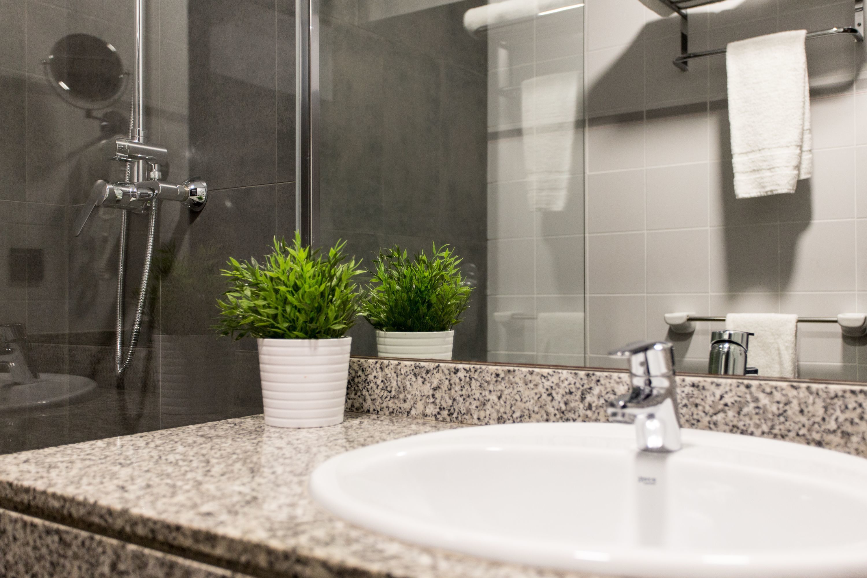 double room | bathroom | rainfall showerhead, free toiletries, hair dryer, towels