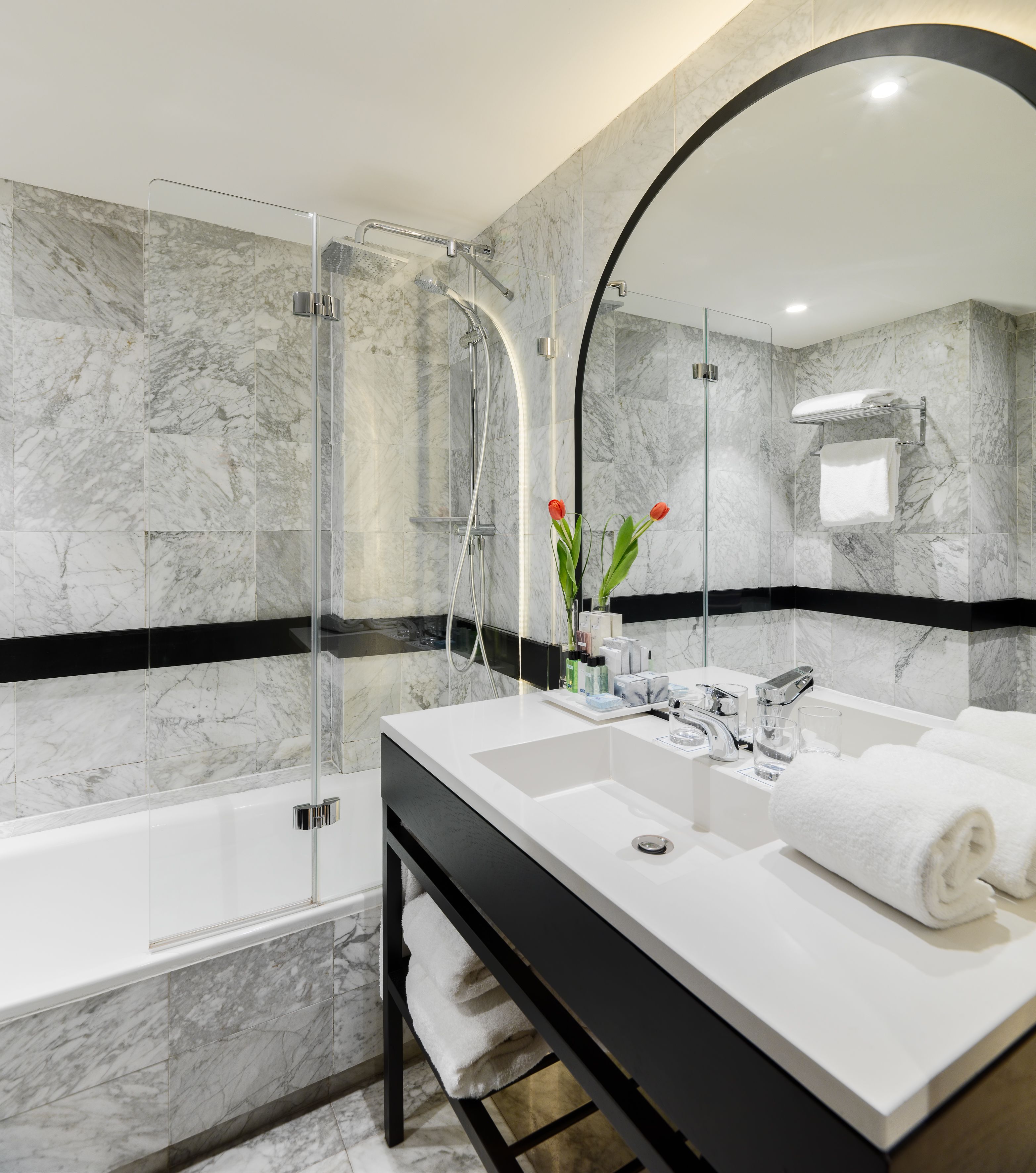 free toiletries, hair dryer, towels