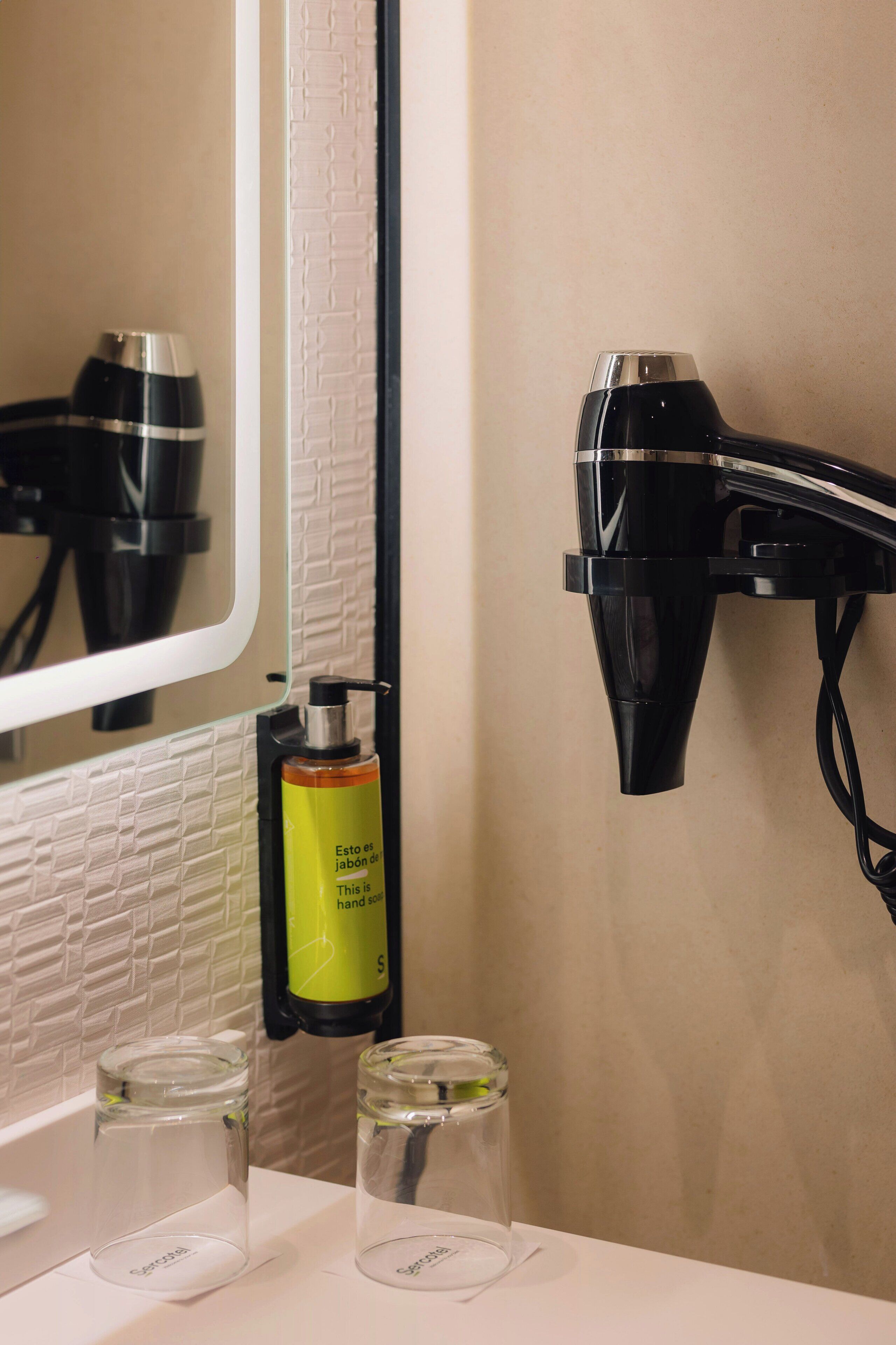 free toiletries, hair dryer, bidet, towels