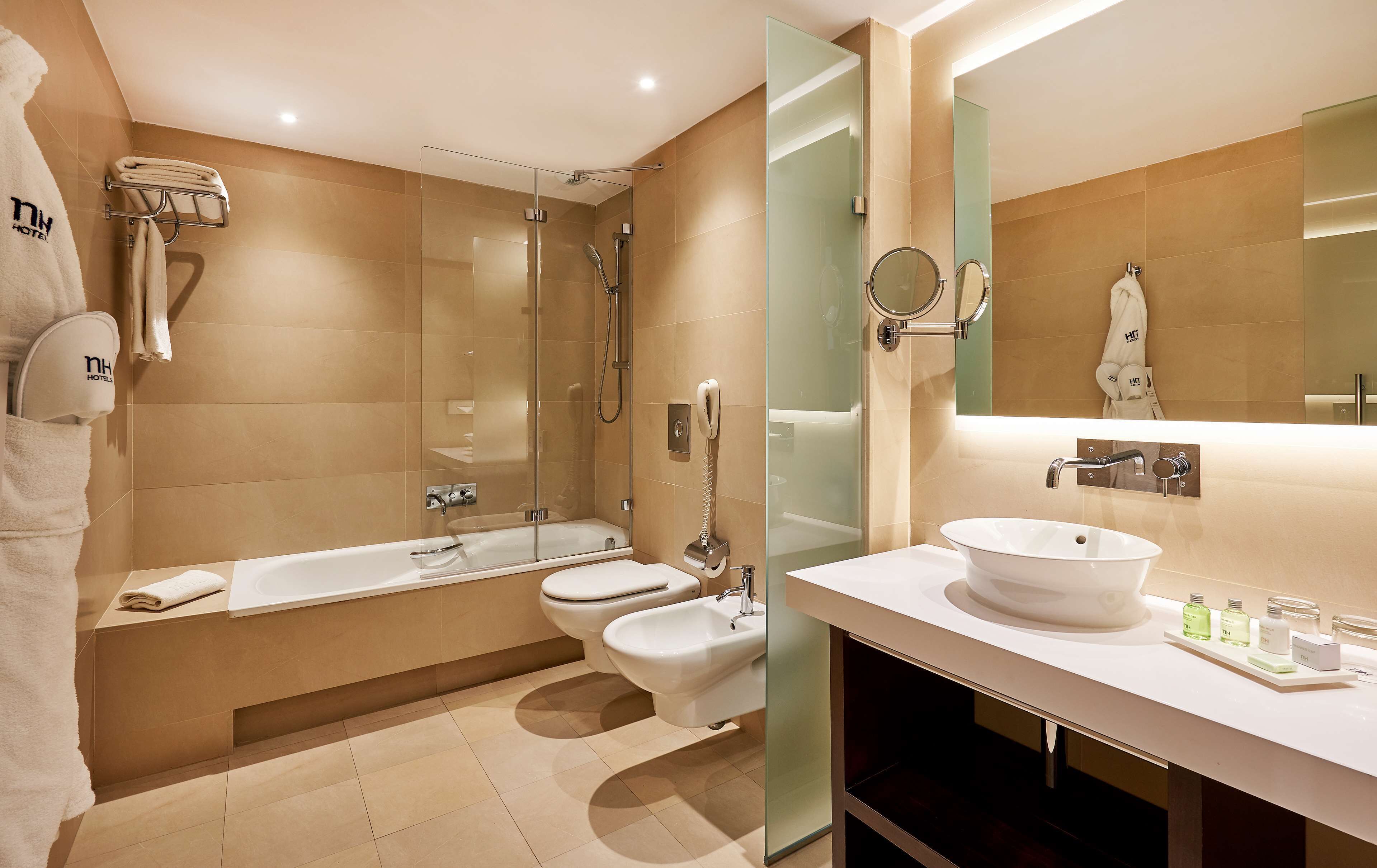 rainfall showerhead, eco-friendly toiletries, hair dryer, bidet