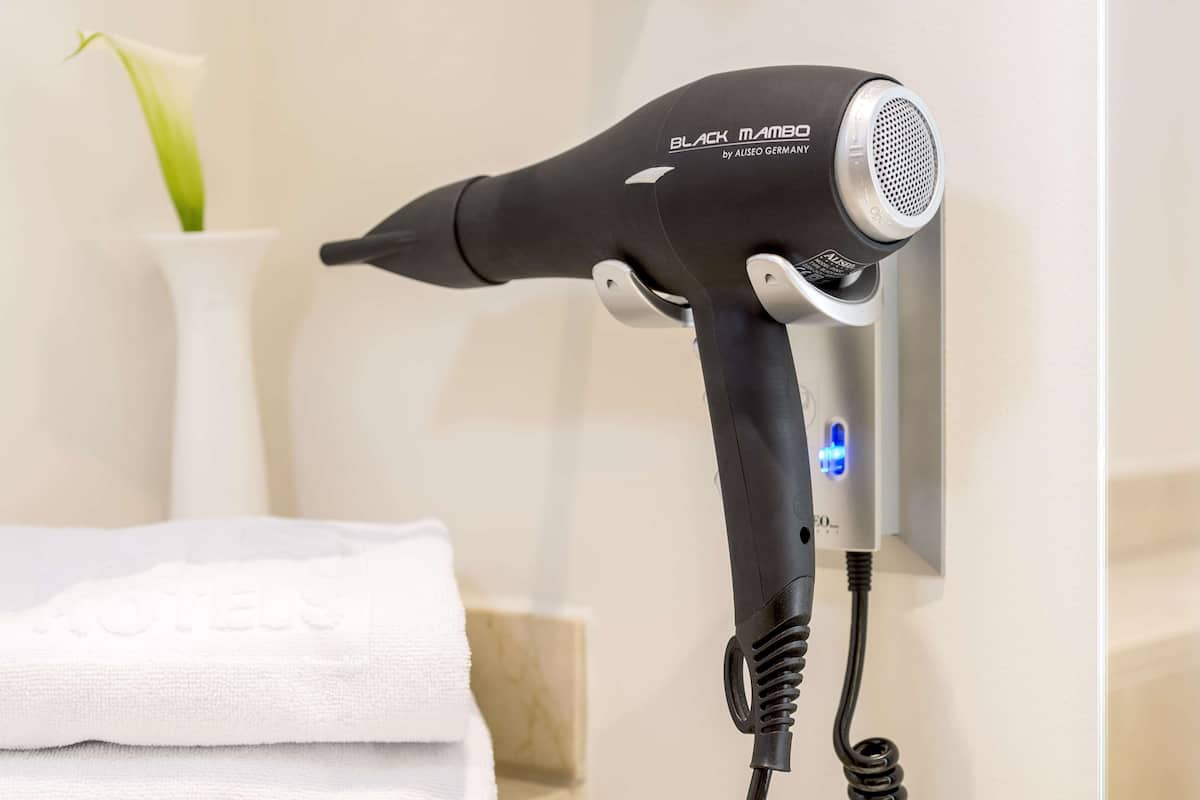 bathtub, eco-friendly toiletries, hair dryer, bidet